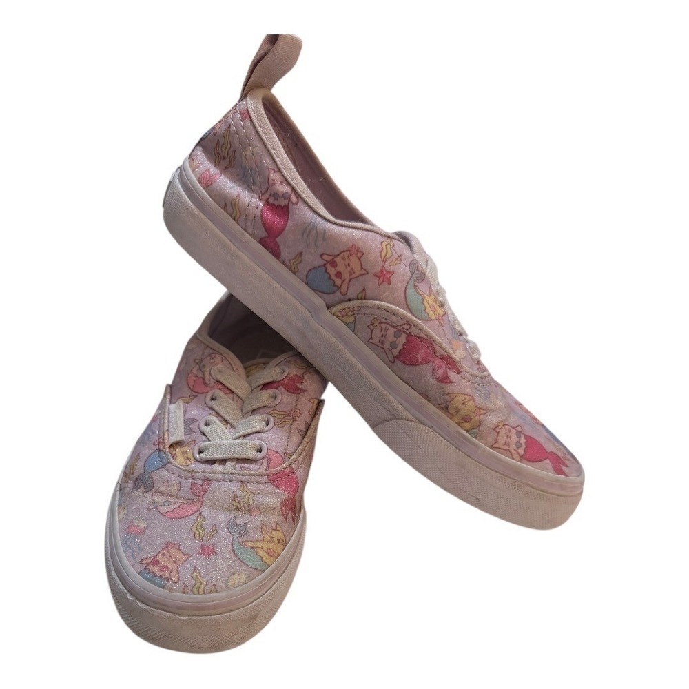 Retired Mermaid purmaids Cat Vans Sneakers Kids sz 2 Pink Glitter Low Top  Shoes